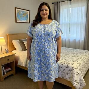 Carole Hochman Meadow Floral 100% Cotton Sleepwear Nightgown HouseDress 2X Soft